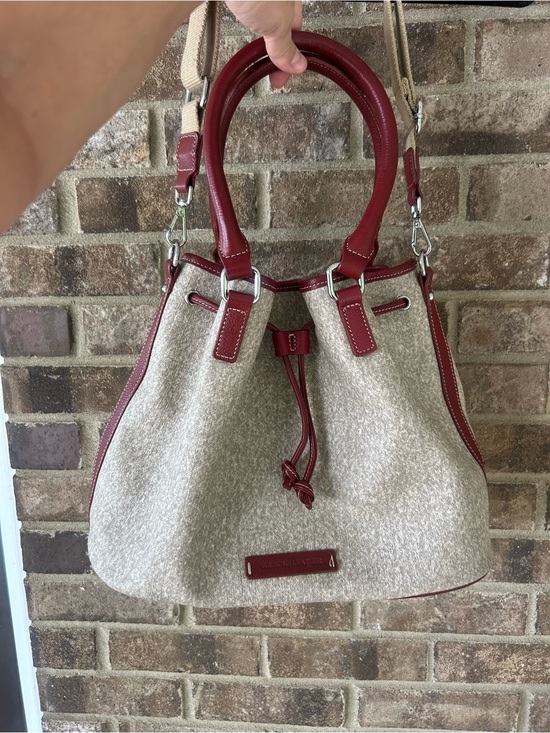 Handbags - Wilsons Leather Canvas & Burgundy Leather Bucket Bag Convertible Crossbody